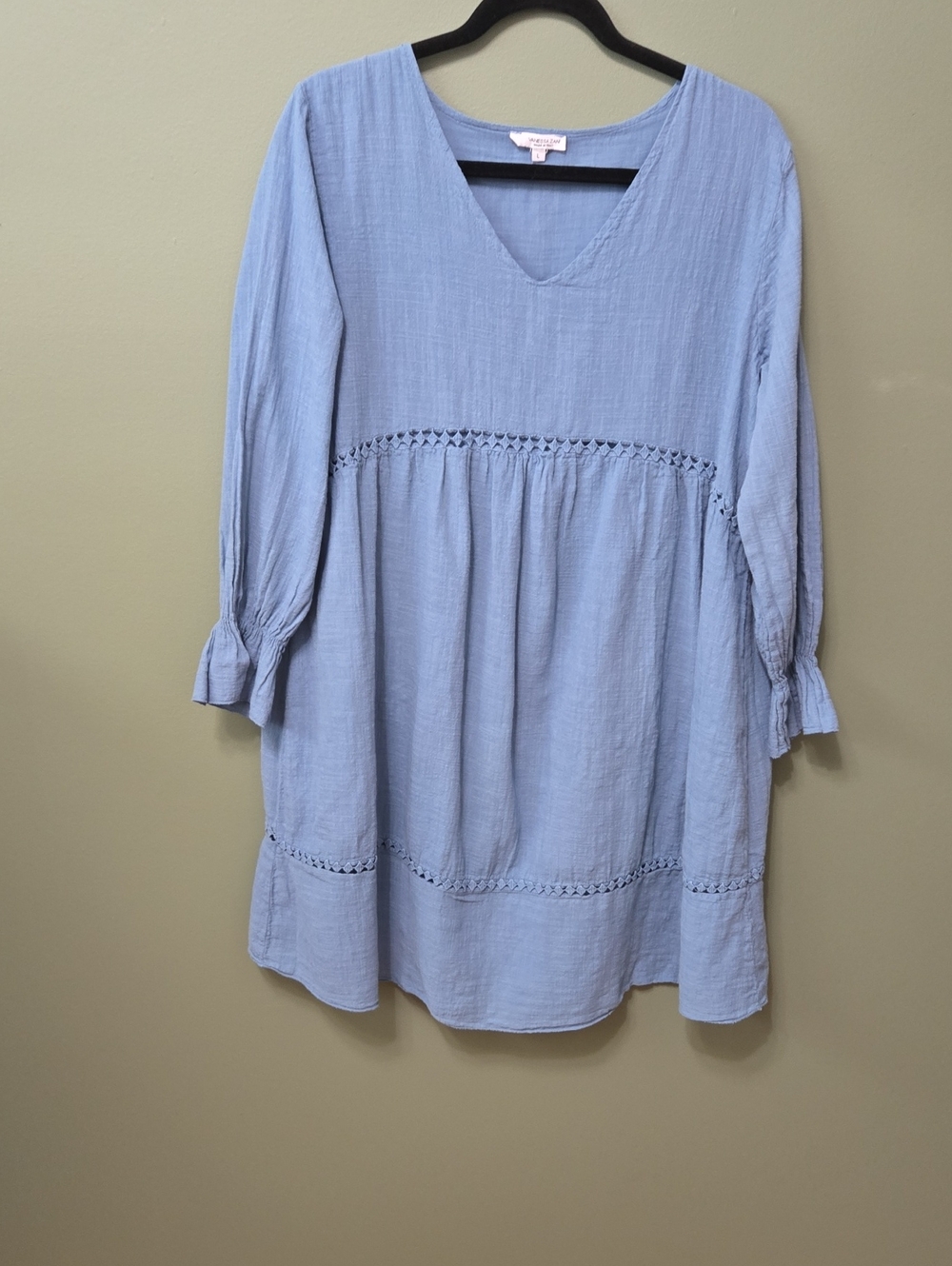 Vanessa Zani Boho Med Blue Cotton Dress Sz L